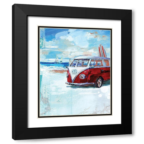 Red Camper Van Black Modern Wood Framed Art Print with Double Matting by Ripley, Harrison