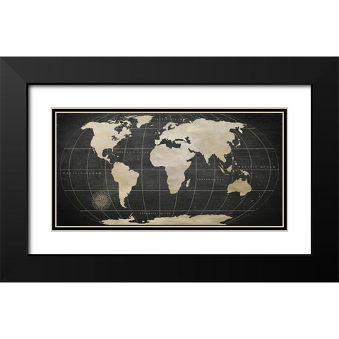 Vintage World Map Black Modern Wood Framed Art Print with Double Matting by Nan