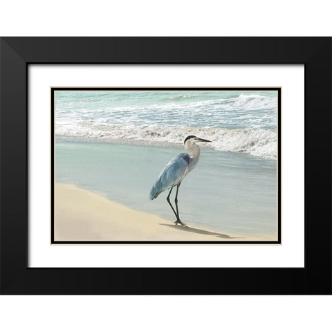 Beach Set Heron Black Modern Wood Framed Art Print with Double Matting by Nan