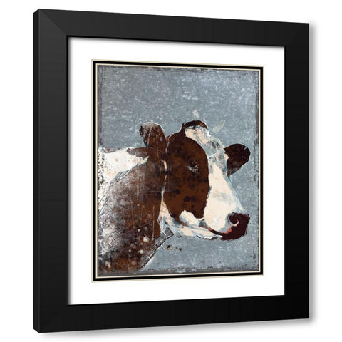 Cow on Galvanized Metal Black Modern Wood Framed Art Print with Double Matting by Robinson, Carol