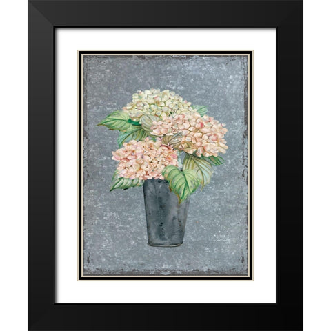 Hydrangea on Galvanized Metal Black Modern Wood Framed Art Print with Double Matting by Robinson, Carol