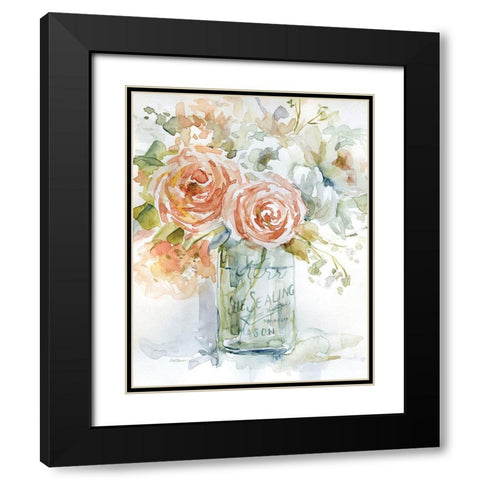 Cabbage Roses II Black Modern Wood Framed Art Print with Double Matting by Robinson, Carol