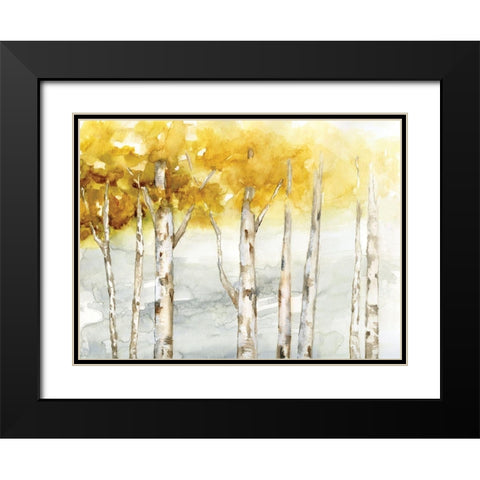 Golden Trees Black Modern Wood Framed Art Print with Double Matting by Nan