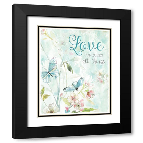Love Conquers Black Modern Wood Framed Art Print with Double Matting by Robinson, Carol