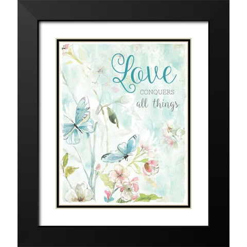 Love Conquers Black Modern Wood Framed Art Print with Double Matting by Robinson, Carol
