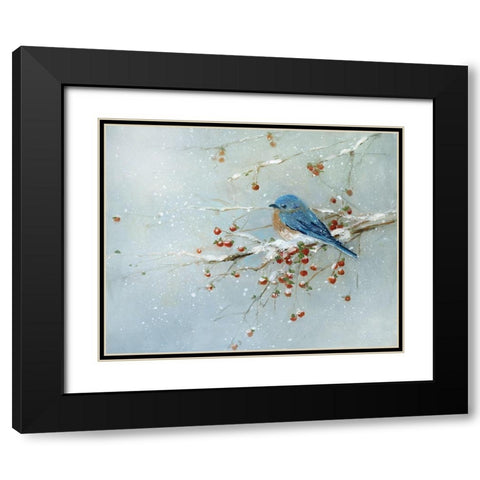 Blue Bird in Winter Black Modern Wood Framed Art Print with Double Matting by Swatland, Sally