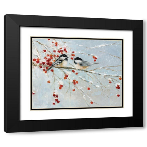 Chickadees in Winter Black Modern Wood Framed Art Print with Double Matting by Swatland, Sally