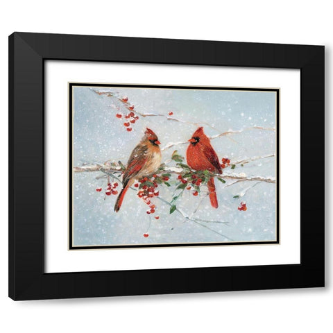 Cardinals in Winter Black Modern Wood Framed Art Print with Double Matting by Swatland, Sally