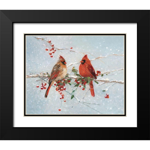 Cardinals in Winter Black Modern Wood Framed Art Print with Double Matting by Swatland, Sally