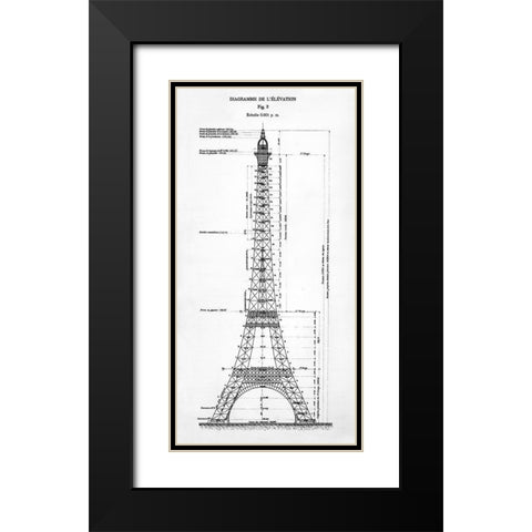 Eiffel Elevation Black Modern Wood Framed Art Print with Double Matting by Donovan, Kelly