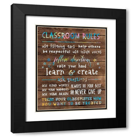 Classroom Rules Black Modern Wood Framed Art Print with Double Matting by CAD DESIGNS