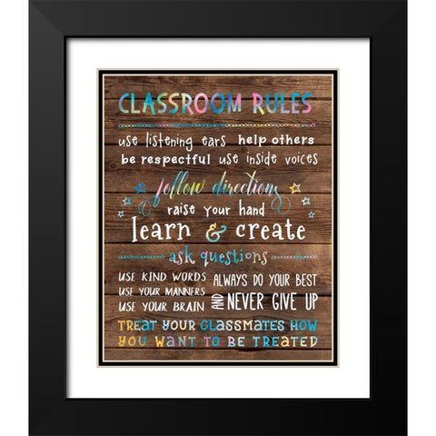 Classroom Rules Black Modern Wood Framed Art Print with Double Matting by CAD DESIGNS