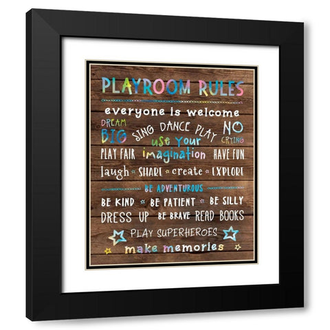 Playroom Rules Black Modern Wood Framed Art Print with Double Matting by CAD DESIGNS