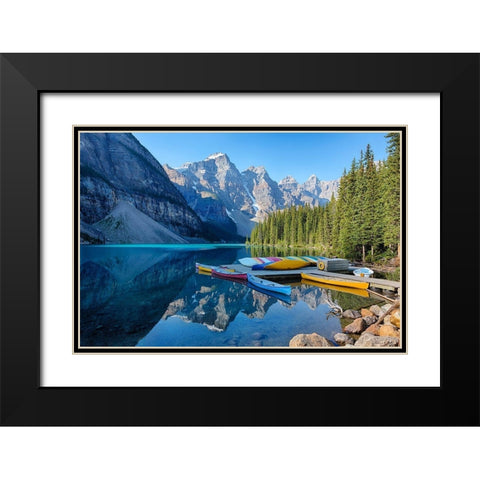 Banff Canoe Dock Black Modern Wood Framed Art Print with Double Matting by Delimont, Danita