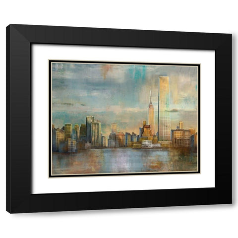 City Skyline Black Modern Wood Framed Art Print with Double Matting by Nan