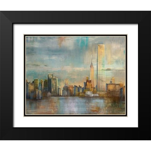 City Skyline Black Modern Wood Framed Art Print with Double Matting by Nan