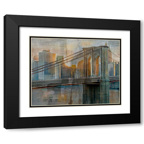 Brooklyn Bridge Black Modern Wood Framed Art Print with Double Matting by Nan