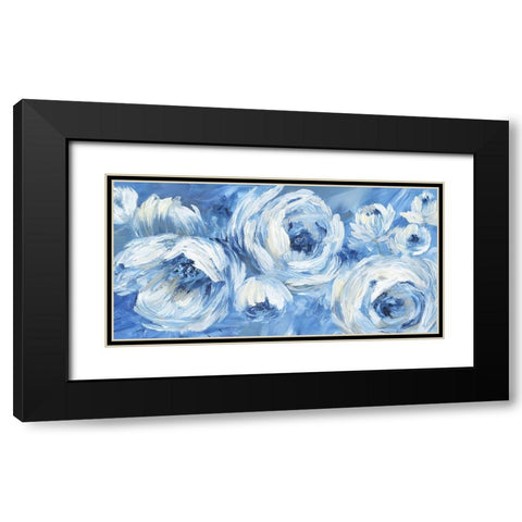 Contemporary Blue and White Black Modern Wood Framed Art Print with Double Matting by Nan