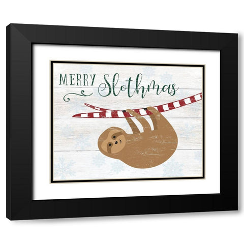 Merry Slothmas Black Modern Wood Framed Art Print with Double Matting by CAD Designs