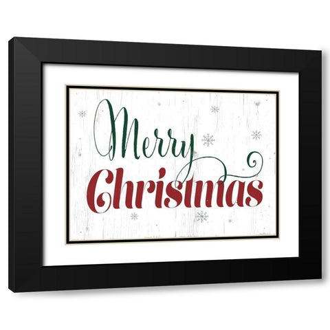 Merry Christmas Black Modern Wood Framed Art Print with Double Matting by CAD Designs