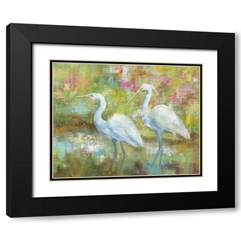 Egret Tapestry Black Modern Wood Framed Art Print with Double Matting by Nan