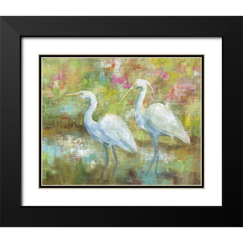 Egret Tapestry Black Modern Wood Framed Art Print with Double Matting by Nan