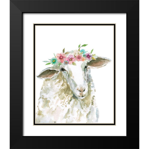 Flower Crown Sheep Black Modern Wood Framed Art Print with Double Matting by Robinson, Carol