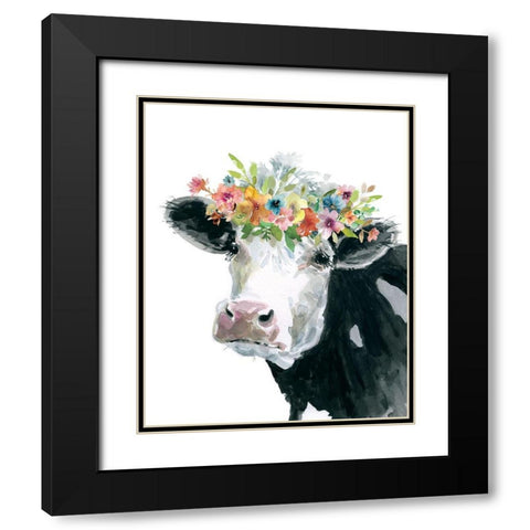 Flower Crown Cow Black Modern Wood Framed Art Print with Double Matting by Robinson, Carol