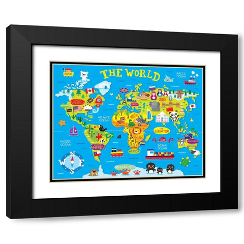 World Map Black Modern Wood Framed Art Print with Double Matting by Bradley, Jennie