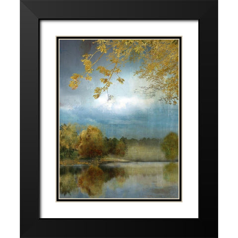 Golden Leaves Black Modern Wood Framed Art Print with Double Matting by Nan