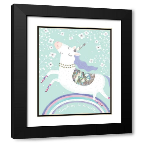 Rainbow Unicorn Black Modern Wood Framed Art Print with Double Matting by Hanton, Sophie