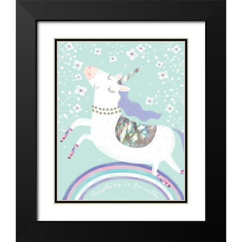 Rainbow Unicorn Black Modern Wood Framed Art Print with Double Matting by Hanton, Sophie