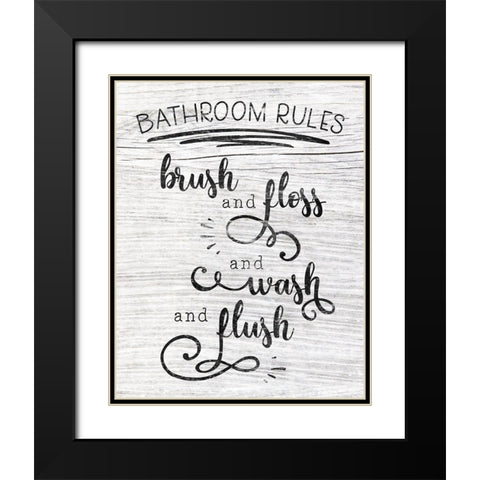 Bathroom Rules Black Modern Wood Framed Art Print with Double Matting by CAD Designs