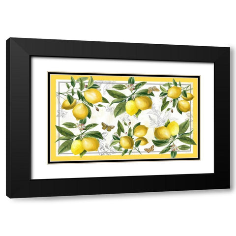 Linen Lemons Black Modern Wood Framed Art Print with Double Matting by Nan