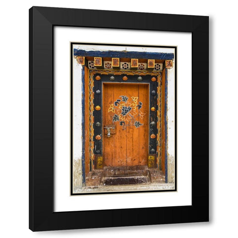 Bhutan Door Black Modern Wood Framed Art Print with Double Matting by Runkel, Michael