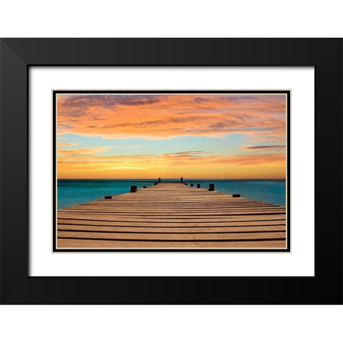 Aruba Sundown Black Modern Wood Framed Art Print with Double Matting by Carpentieri, Natalie