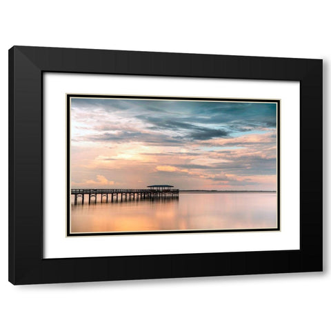 Harbor Sunset Black Modern Wood Framed Art Print with Double Matting by Haddad, Sheila