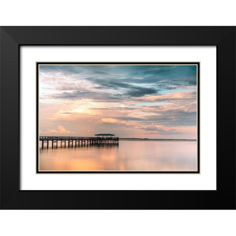 Harbor Sunset Black Modern Wood Framed Art Print with Double Matting by Haddad, Sheila
