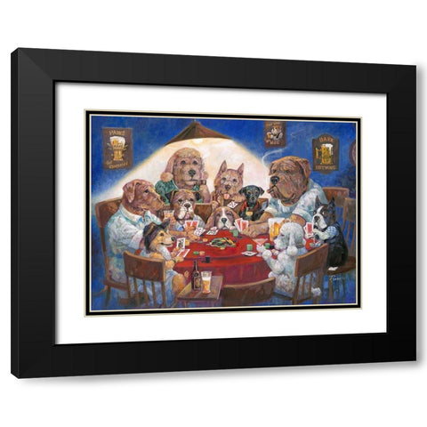 Poker Dogs Black Modern Wood Framed Art Print with Double Matting by Manning, Ruane