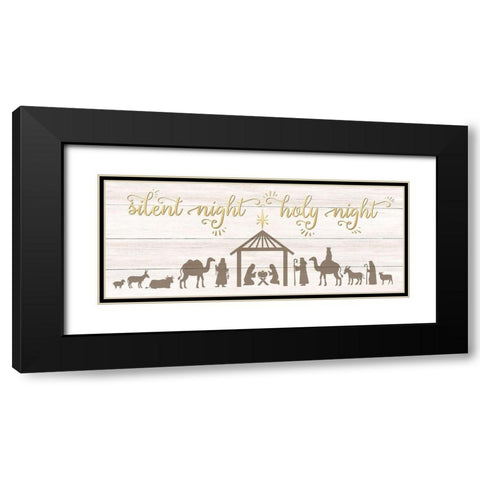 Silent Night Nativity Black Modern Wood Framed Art Print with Double Matting by CAD Designs