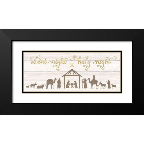 Silent Night Nativity Black Modern Wood Framed Art Print with Double Matting by CAD Designs