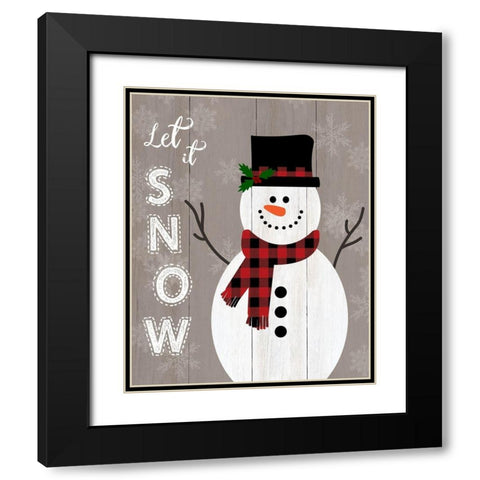 Let it Snow Snowman Black Modern Wood Framed Art Print with Double Matting by CAD Designs