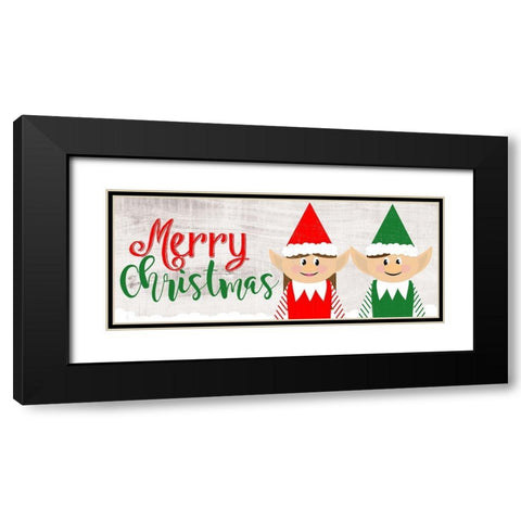 Christmas Elf Couple Black Modern Wood Framed Art Print with Double Matting by CAD Designs