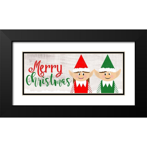 Christmas Elf Couple Black Modern Wood Framed Art Print with Double Matting by CAD Designs