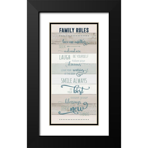 Family Rules Black Modern Wood Framed Art Print with Double Matting by CAD Designs
