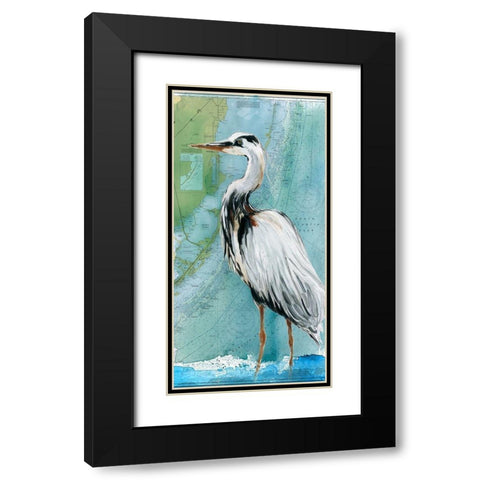 Biscayne Bay Crane Black Modern Wood Framed Art Print with Double Matting by Robinson, Carol