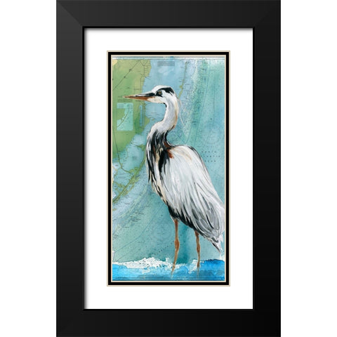 Biscayne Bay Crane Black Modern Wood Framed Art Print with Double Matting by Robinson, Carol