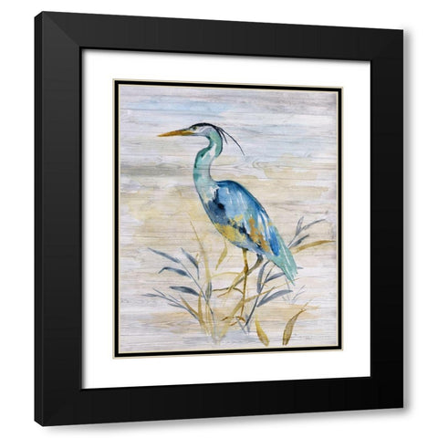 Blue Heron II Black Modern Wood Framed Art Print with Double Matting by Nan