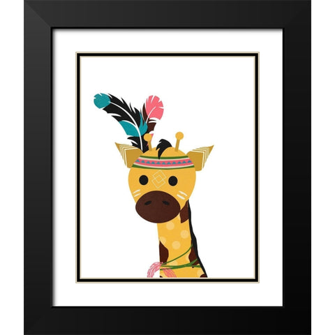 Boho Giraffe Black Modern Wood Framed Art Print with Double Matting by Santiago, Daniela