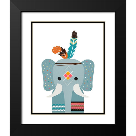 Boho Elephant Black Modern Wood Framed Art Print with Double Matting by Santiago, Daniela